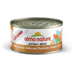 Nourriture pour chat Almo en boite de 70gr au poulet avec du thon.