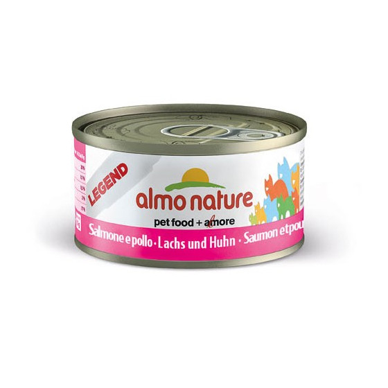 Cat food Almo in a box of 70 g salmon and chicken.