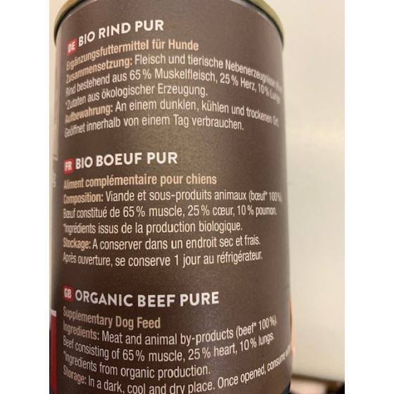 BePure Dog Organic Beef Box 400gr