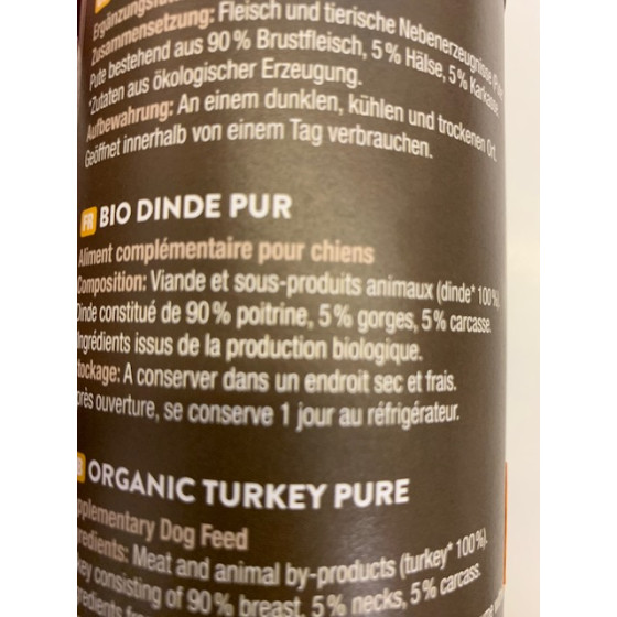 BePure Dog Boite Organic Dinde 400gr
