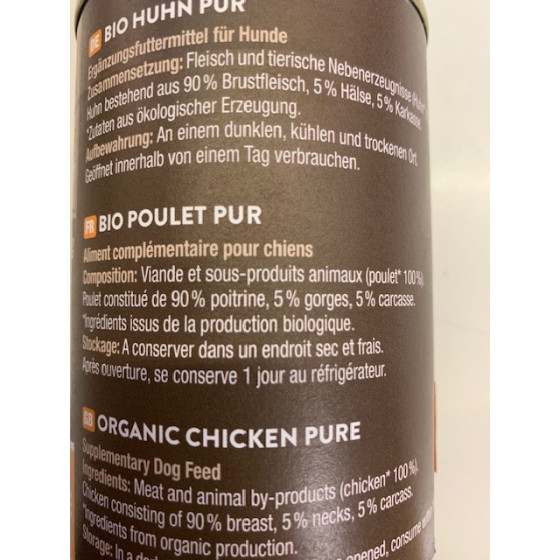 BePure Dog Boite Organic Poulet 400gr